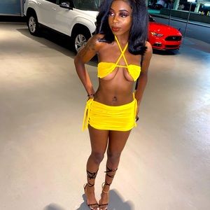 Custom yellow 2 piece velvet set